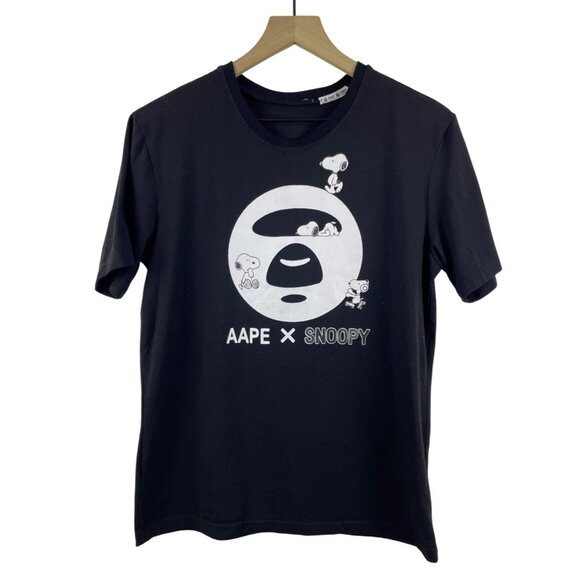 A Bathing Ape BAPE Aape x Snoopy x Peanuts Graphic Short Sleeve Tee Black Crew - Picture 1 of 13